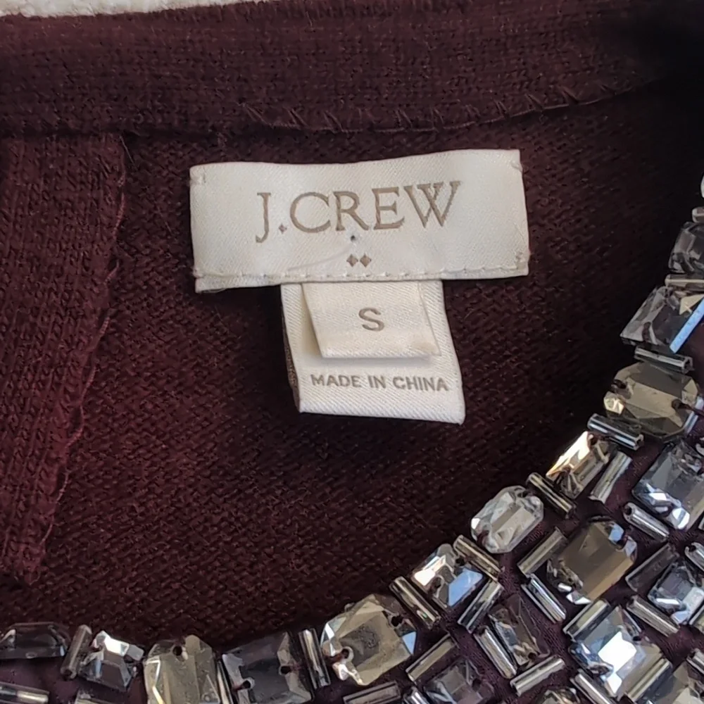 J. Crew Factory Jewel Collar Burgundy Herringbone Sweater
